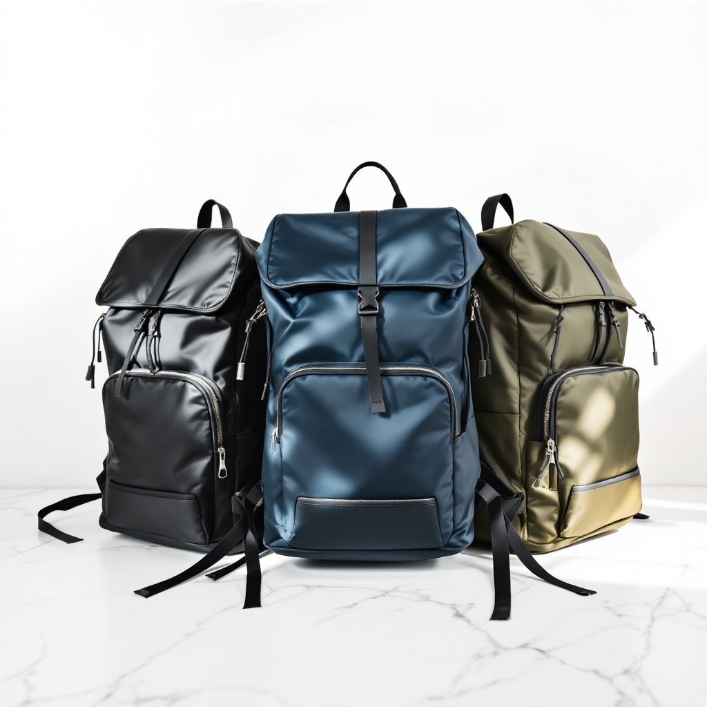 Three modern travel backpacks side by side
